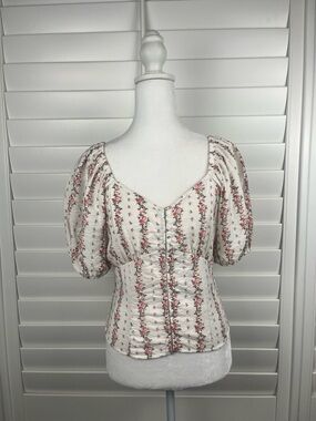 Sienna Sky Ivory Puff-Sleeve Floral Corset Top size Medium coquette cottagecore